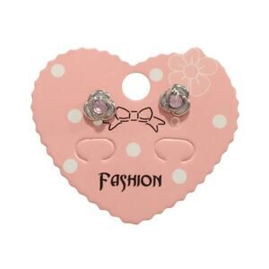 Flower Dainty Stud Earrings Silver Plated Pink Rhinestone Fashion Jewelry Gift